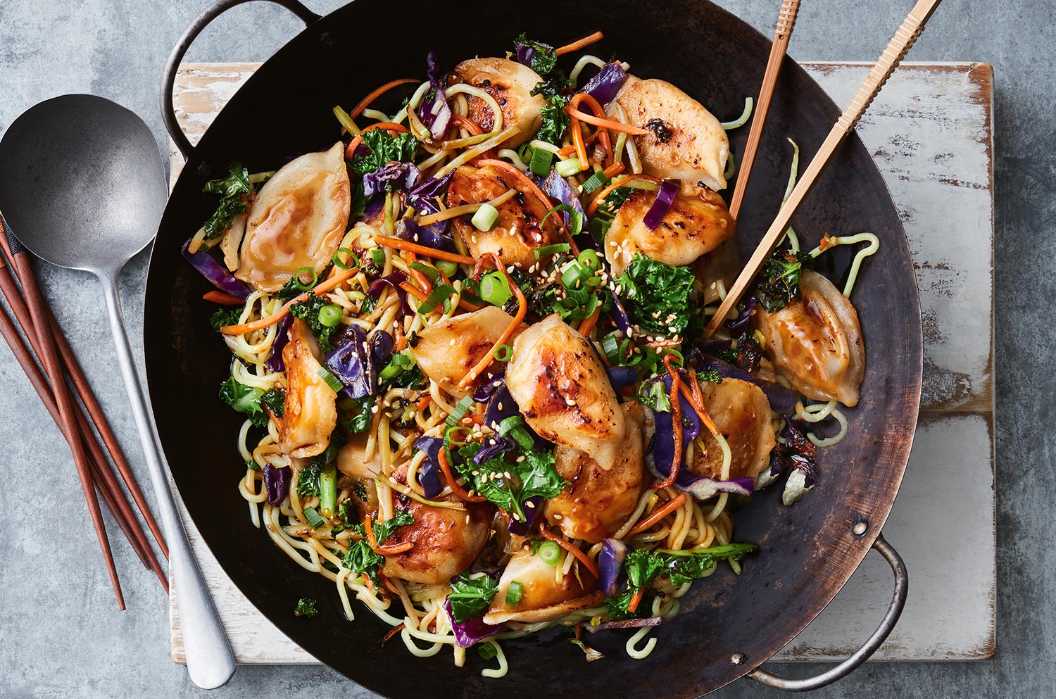 Sticky Soy & Sesame Dumpling Noodle Stir-fry