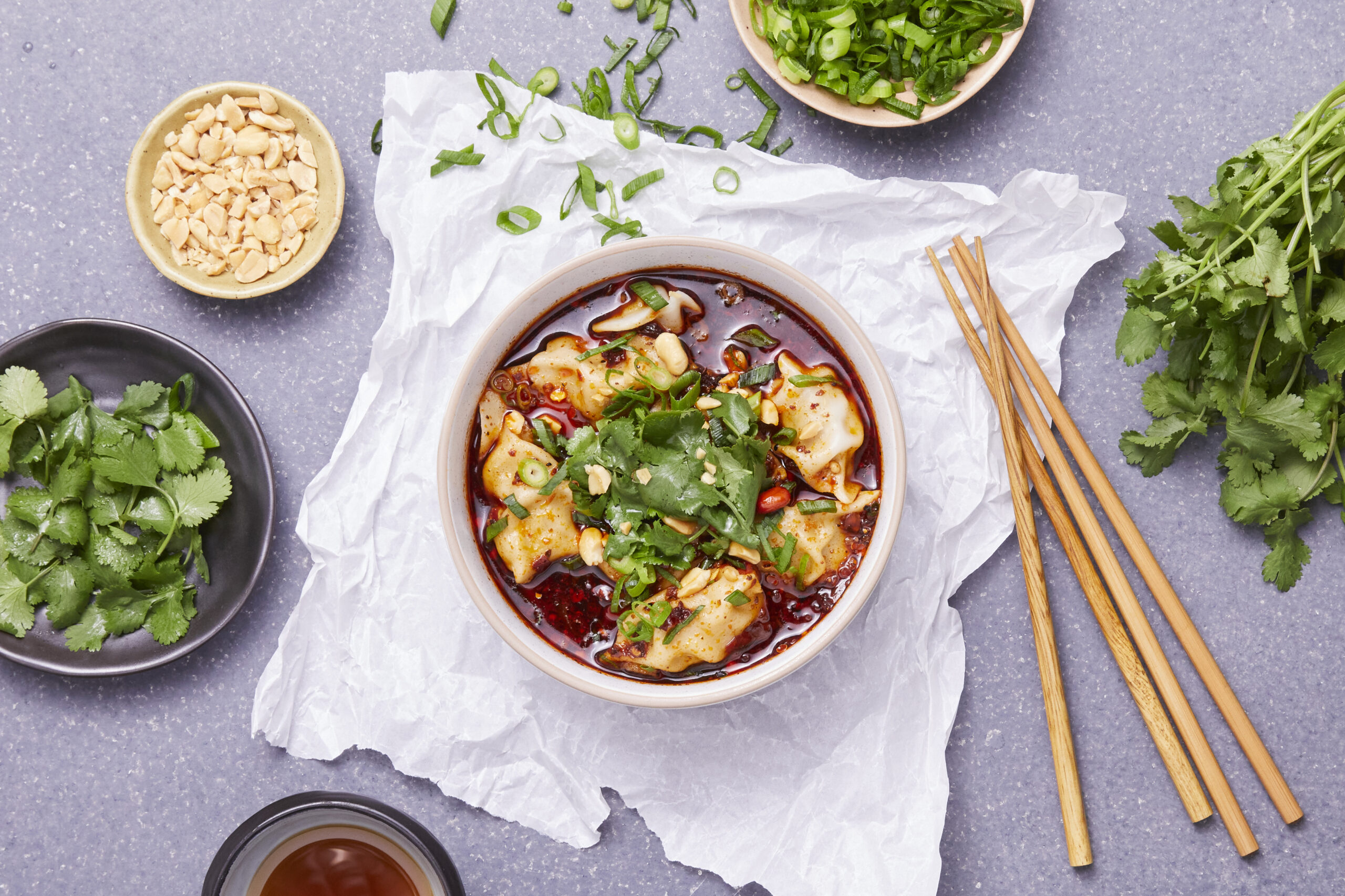 Pork and Chive Dan Dan dumplings.