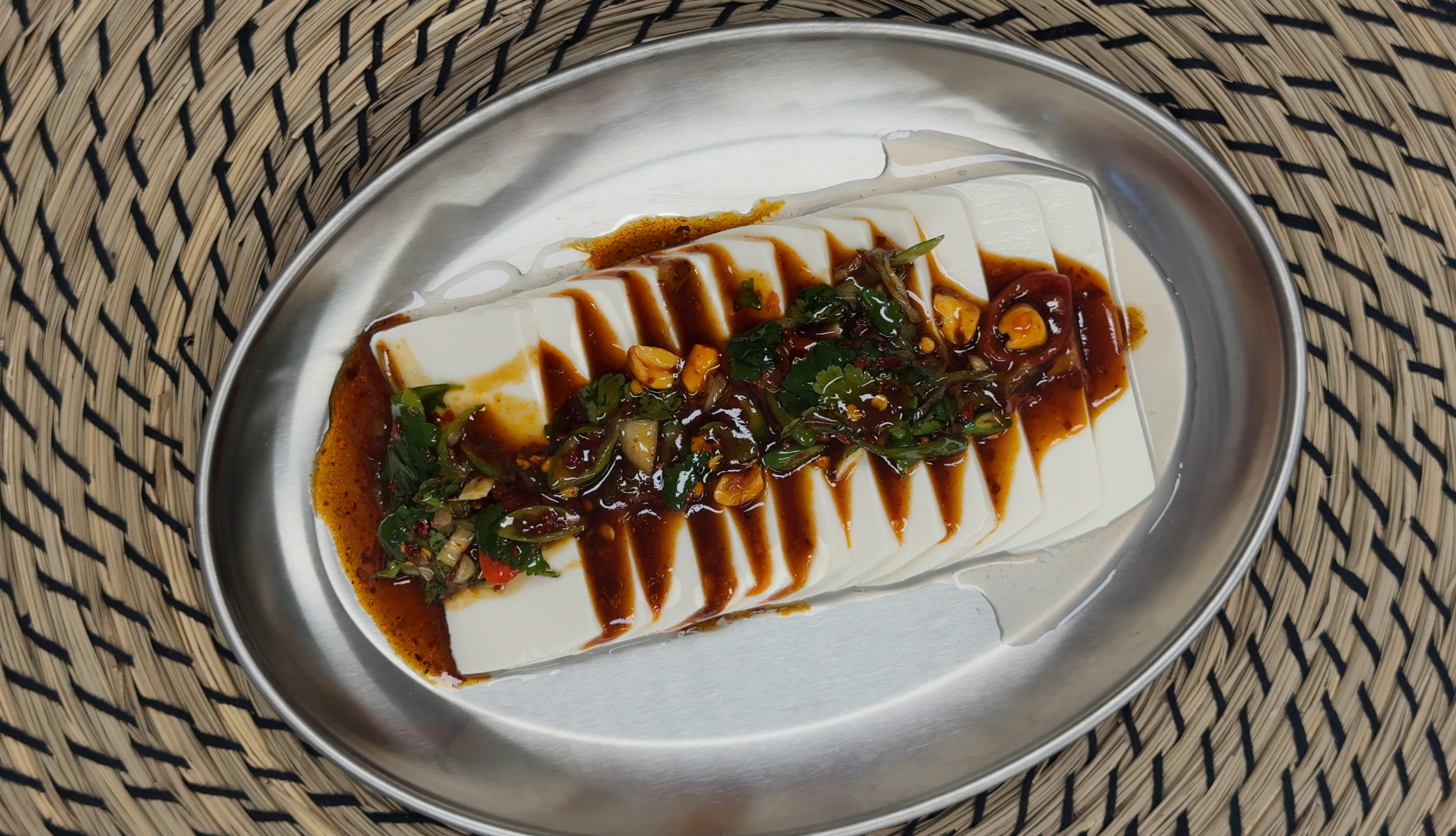 Steamed Silken Tofu with Aromatic Soy-Chilli Dressing